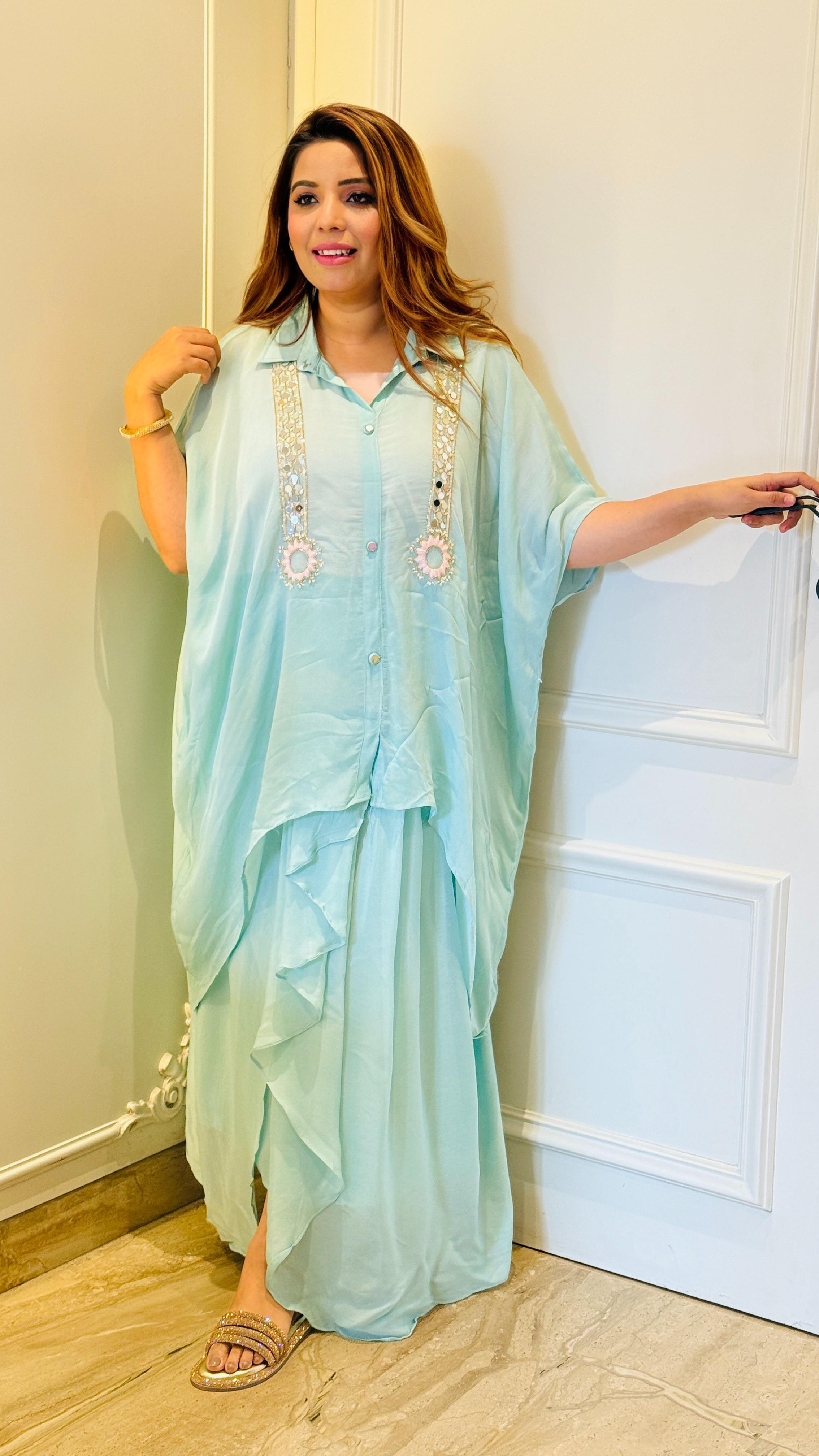 Arya Dhoti Set- Blue, Pink